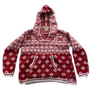 Hippie Rose Women's Sweater Medium Holiday Red Knit Hooded Nordic Fair Isle Y2K